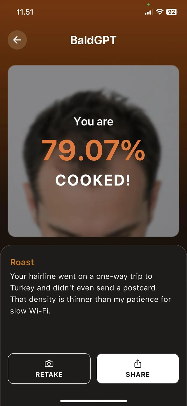 I made something that tells you honestly how cooked your hairline is… (BaldGPT on app store) – Image