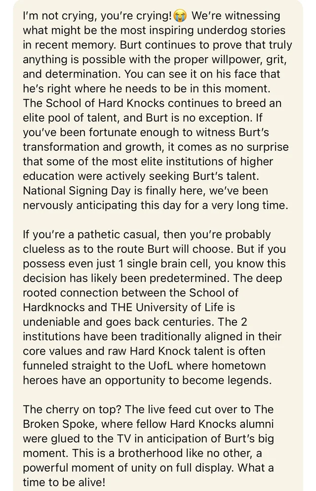 Elite School of Hard Knocks recruit chooses traditional path & commits to the University of Life – Image