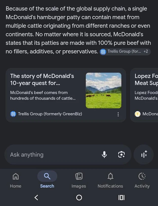 I know you lyin (AI sucks) Google AI search, Where does McDonald's get its beef? #1 – Image