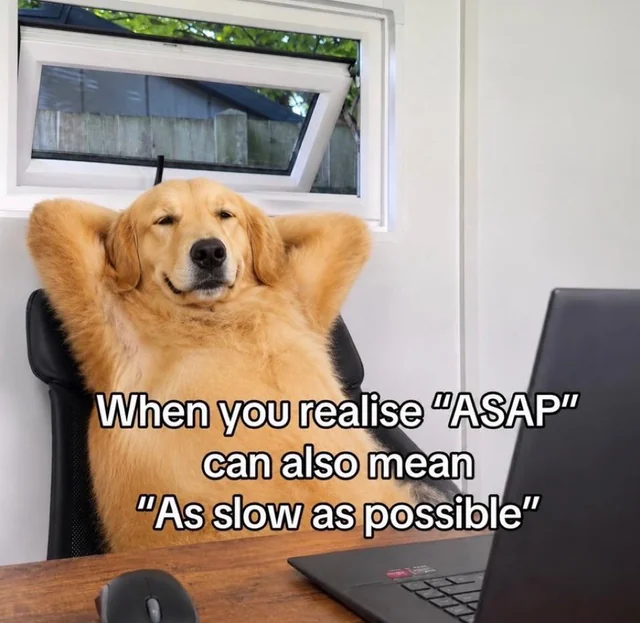 My brain whenever someone says ASAP. – Image